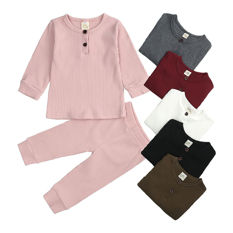 

2021 New Solid Color Girl Fashion Baby Boys Outfit Cotton Long Sleeve Tops+pants Toddler Clothes 9-24months Ipzt, Green