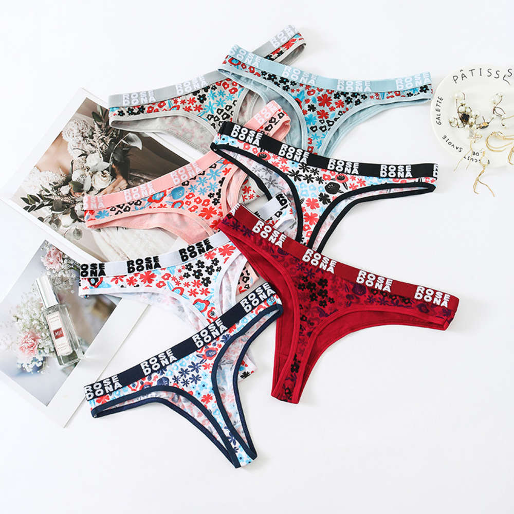 

Sexy printed thong cotton mid low waist fashion letter women's underwear, Black;white