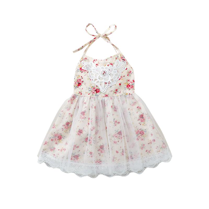 

Clothing Sets Girl's Dress Flower Print Sleeveless Lace-up Sling For Birthday Party Pography Vacation, As pic