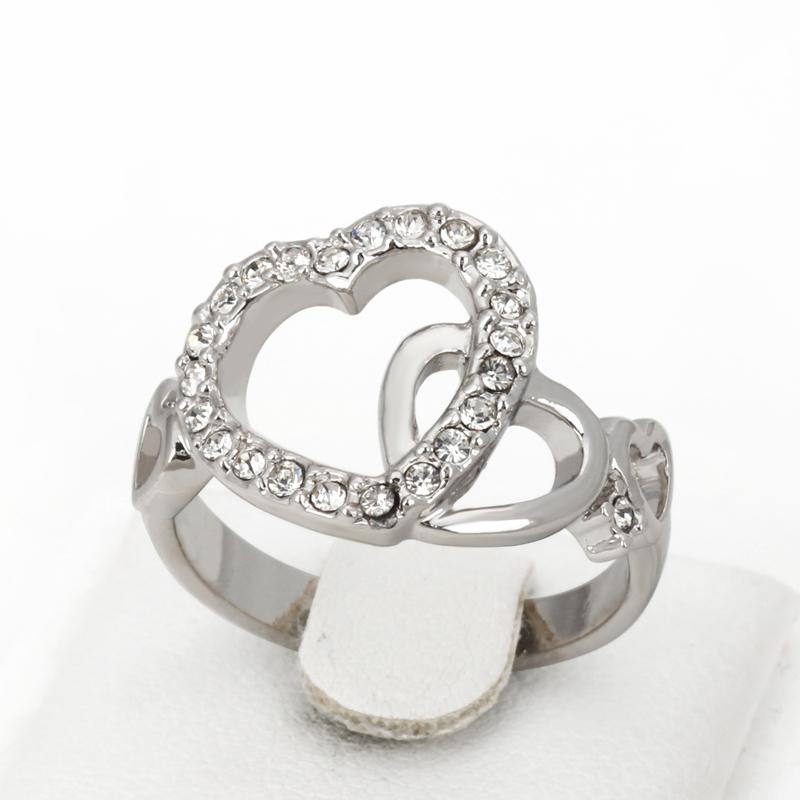 

Cluster Rings Top Quality R154 R155 Romantic Dual Hearts Crystal Ring Silver Color Austrian Crystals Full Sizes Wholesale, Golden;silver