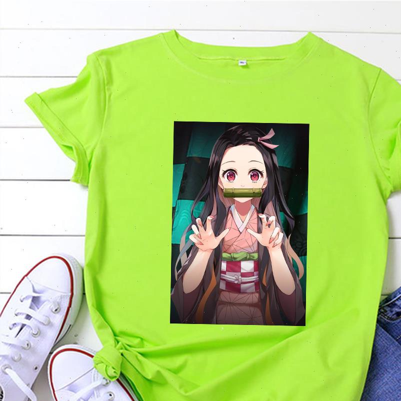 

harajuku slayer kimetsu no yaiba t shirt fashion vestidos leisure oversize camiseta mujer green tshirt hipster pretty, White