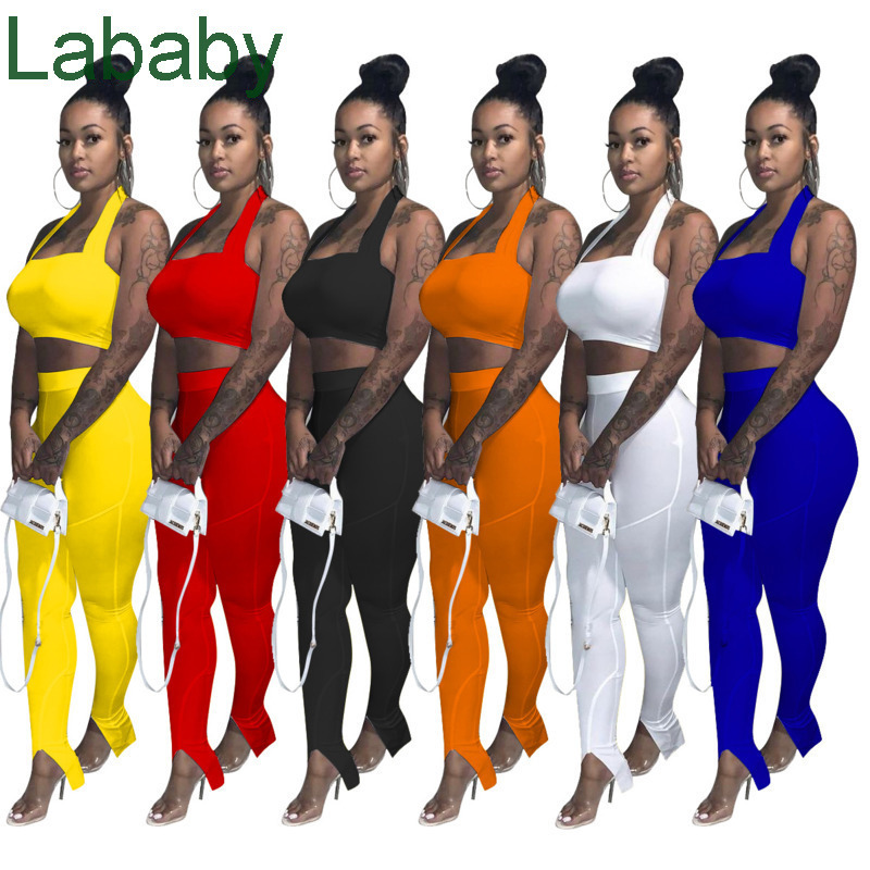

Women Tracksuits Two Piece Sets Designer 2021 New Jogging Suits Solid Color Bra + Split Leg Pencil Pants Sportswear, Yellow