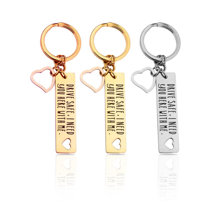 

Keychains Stainless Steel Key Fashion Chain Drive Safe I Need You Good Driving Gift Double Ring Anti Falling Off Keychain Pouch