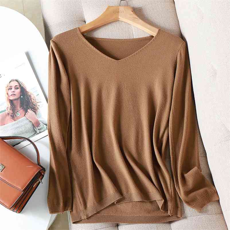 

AOSSVIAO autumn winter Sweater Knitted Pullover women v-neck oversize sweater female loose long sleeve top Jumper 210830, Yellow