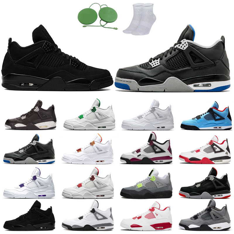 

4s man basketball shoes cool fashion color Black Cat purple University Red Neon bred Alternate Motorsport orange metallic dark White Cement Grey Fire oreo Pine, Pine green
