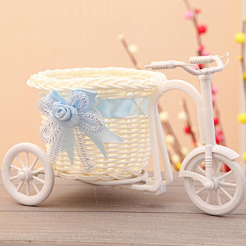 

Vase Party Props Tricycle Designed Dinner Rattan Home Decor Gift Weddings Handmade Flower Basket, Blue