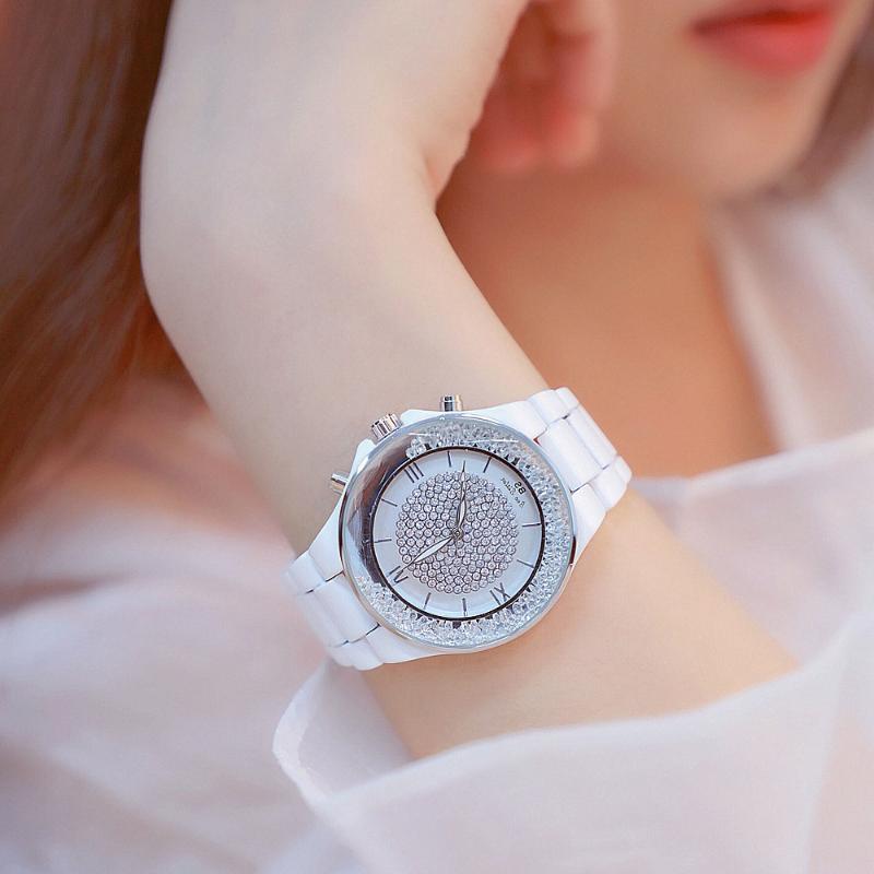 

Wristwatches Large Dial Ladies Water Resistant 30bar Woman's Diamond Quartz Watches Female Feminine Bracelet Watch, White