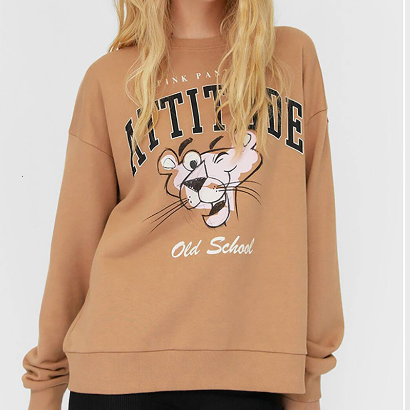 

2021 Cotton Letter Printing Oversized Crewneck Sweatshirt Pullovers Loose Drop Shoulder Autumn Winter Warm Women Fashion Tops Fjd2, Style