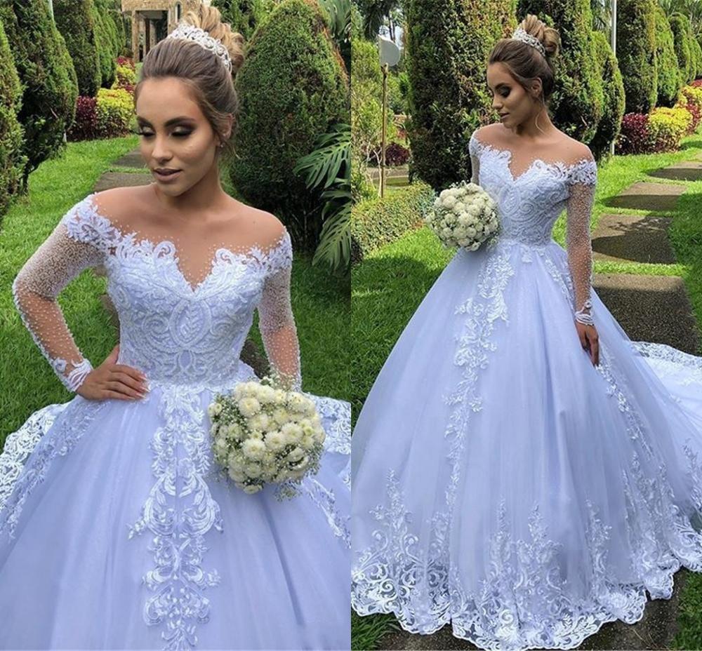 

2021 New Modest Sleeve Illusion y Wedding Es Western Garden a Line Sheer Appliqued Ruched Long Bride Gowns 8y37, Ivory