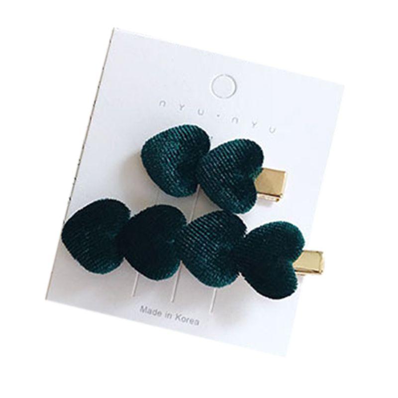 

2Pcs/Set Women Winter Velvet Hair Clip Lovely Love Heart Solid Alligator Hairpin