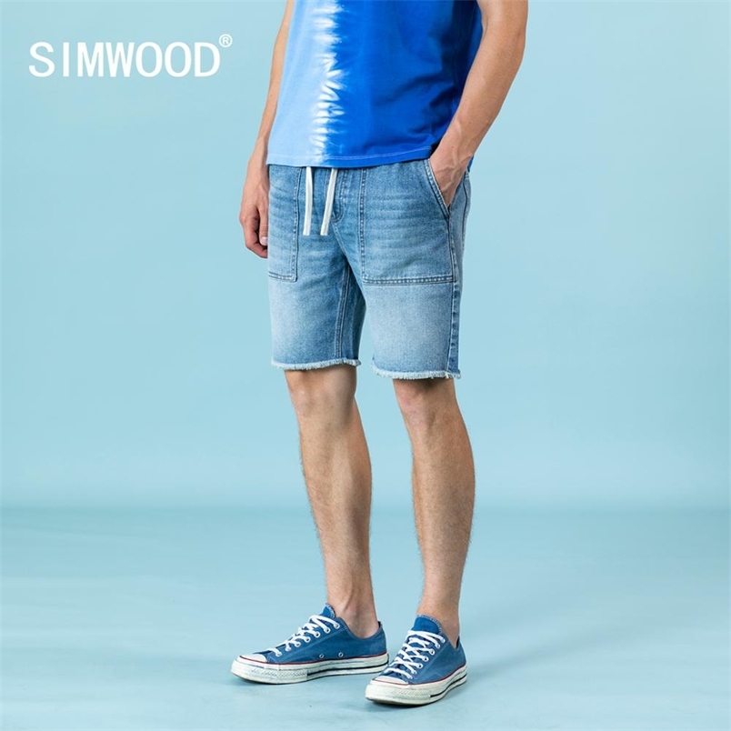 

summer denim shorts men fashion raw hem drawstring wash short high quality brand clothing SJ130565 210629, Blue