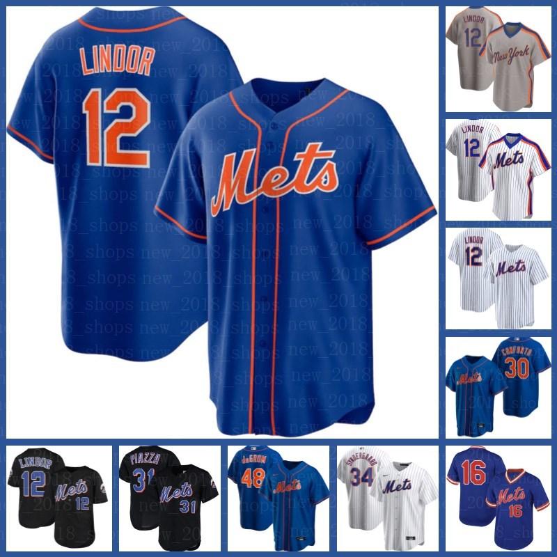 

New York Mets 12 Francisco Lindor Jersey 48 Jacob deGrom 34 Noah Syndergaard 18 Darryl Strawberry 28 J.D. Davis 2 Dominic Smith, Blue;black