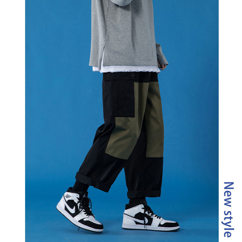 

2021 New Spring Summer Cargo Men's Fashion Retro Casual Men Streetwear Korean Loose Straight Wide Leg Pants Mens -5xl Bp92, Black
