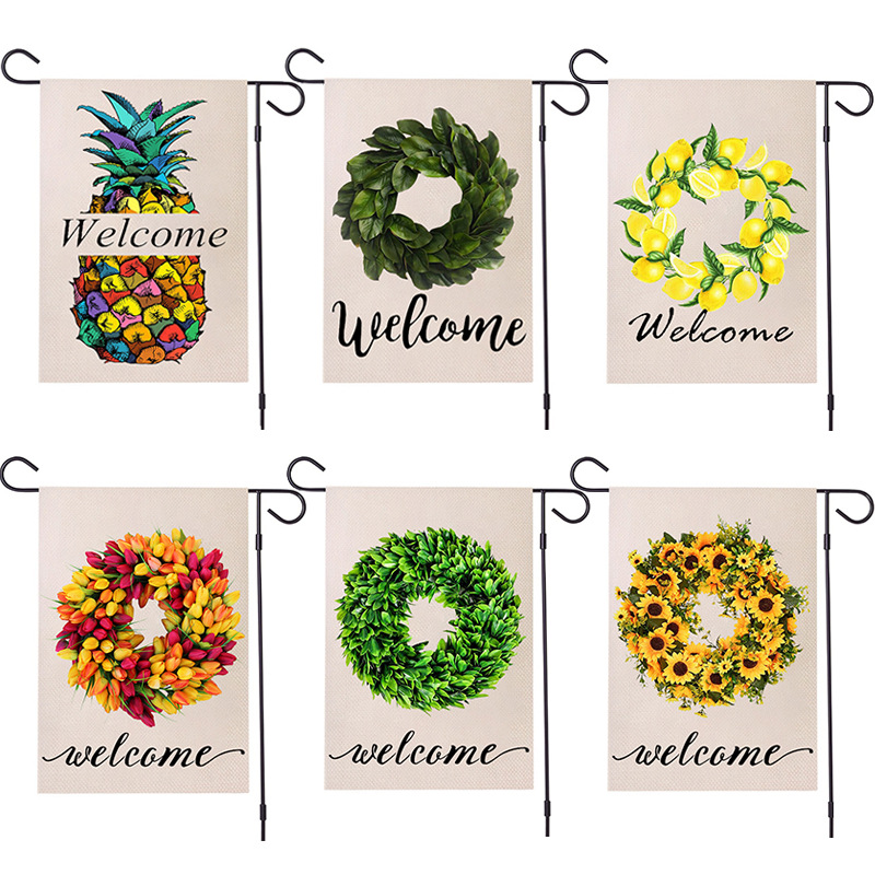 

flax garden flag double side printed hello summer watermelon lemon pineapple pattern garden flag decoration 32*47cm