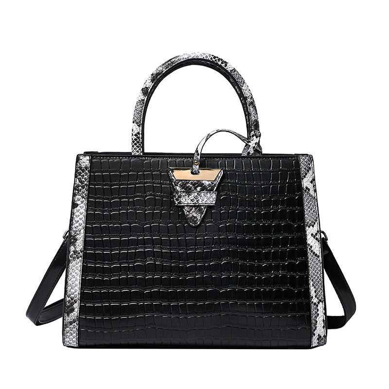

Evening Bags Luxury 2021 Embroidered Crocodile Pattern 2-piece Ladies Handbag Fashion Trendy Messenger Bag Solid Color Single Shoulder, Black