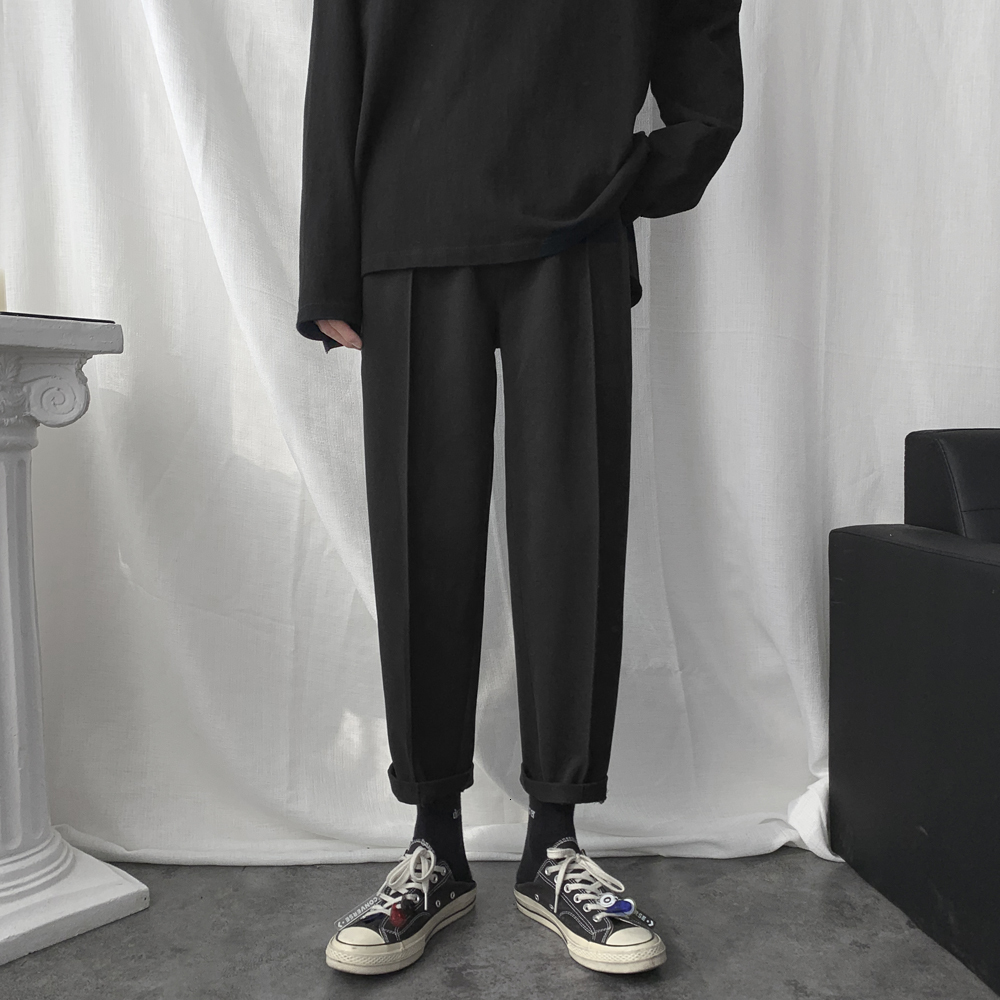 

2021 New Men's Solid Color Worsted Wool Fabric Sweatpants Leisure Cotton Casual Pants Thicken in Warm Black/grey Trousers M-2xl 1ela