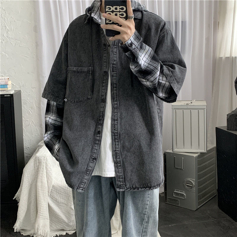 

2021 New Plaid Men's Fashion Casual Retro Hooded Denim Jackets Mens Streetwear Hip-hop Bomber Jacket Men -2xl Z3a4, Blue