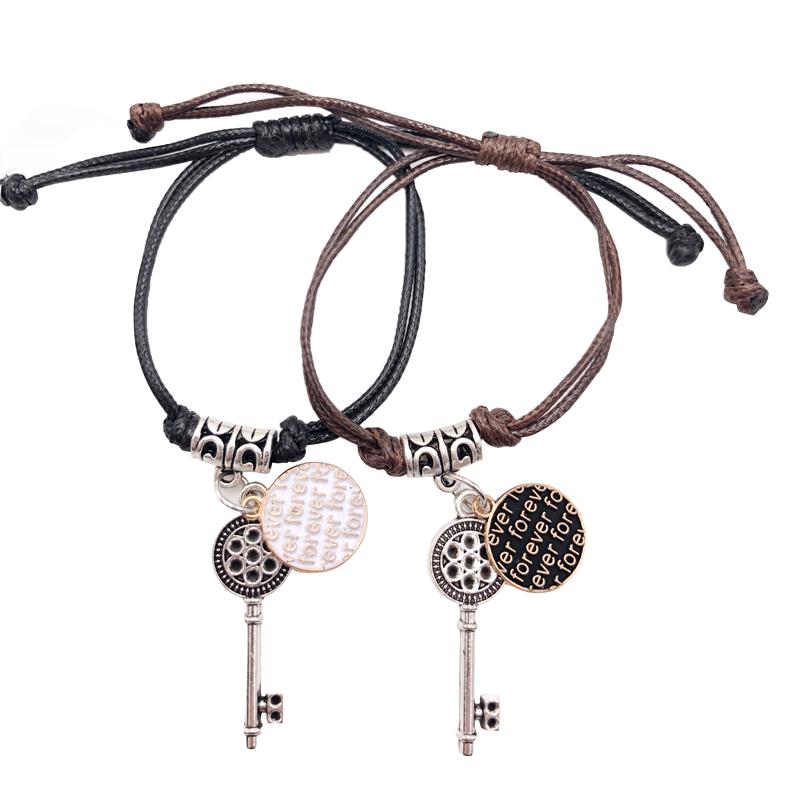 

Charm Bracelets 2 PCs/lot, Arrival Couple Bracelet Alloy Key Circle Handmade Jewelry Rope Lovers Gifts For Women