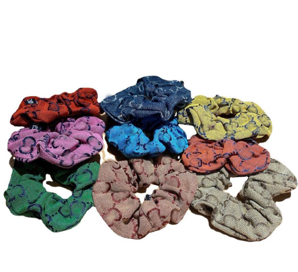 

2021ss Vintage Style Women Brand Design Letter Printing Hair Rubber Band Elastic HairRope Ponytail Holder Luxury Colours Large Intestine Hair Accessorie Jewelry