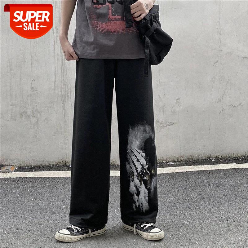 

trousers women 2020 new Harajuku style dark black wide leg pants hip hop men and women loose bf casual straight pants ropa mujer #aj2h, Black;white
