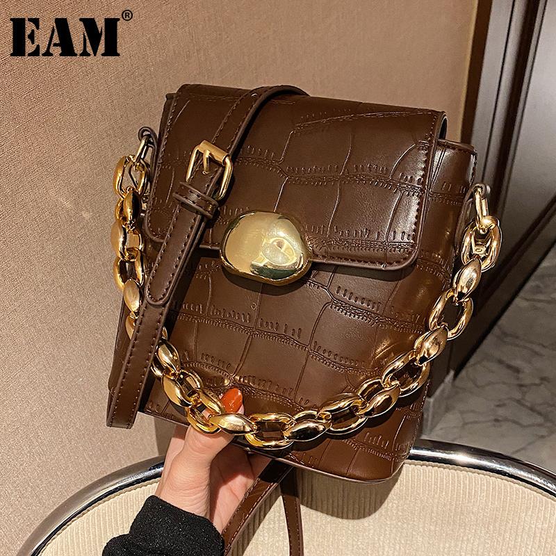 

[EAM] Women New Bucket Chains Vintage PU Leather Flap Personality All-match Crossbody Shoulder Bag Fashion Tide 2021 18A1100, Black