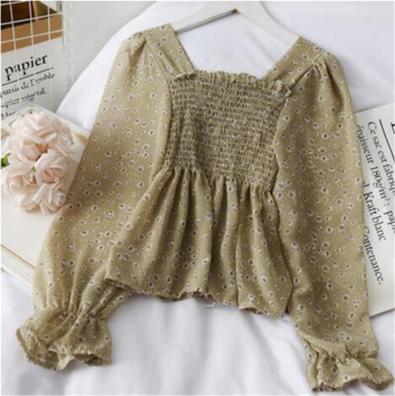 

Women's Blouses & Shirts Womens Casual Print Long Sleeve Chiffon Tops Ladies Lantern Vintage Korean Blusas PZ3216, White