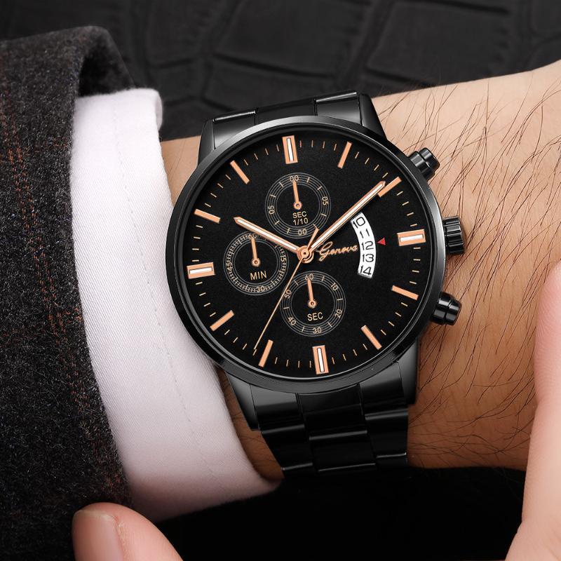 

Wristwatches Men's Business Date Mesh Band Stainless Steel Case Watch Geneva Fashion Sport Analog Quartz Wrist Male Clock Reloj Hombre
