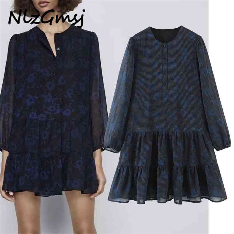 

Dres Casual Loose Floral Print O Neck Retro Mini Long Sleeve Female es Vestido Mujer 210628, As picture