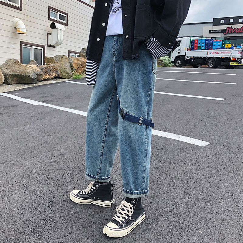 

2021 New Send Belt Men' Baggy Homme Wash Jeans Mens Fashion Trend Casual Male Straight Pants Biker Denim Blue Color Trousers -2xl O0co, Blue (belt)