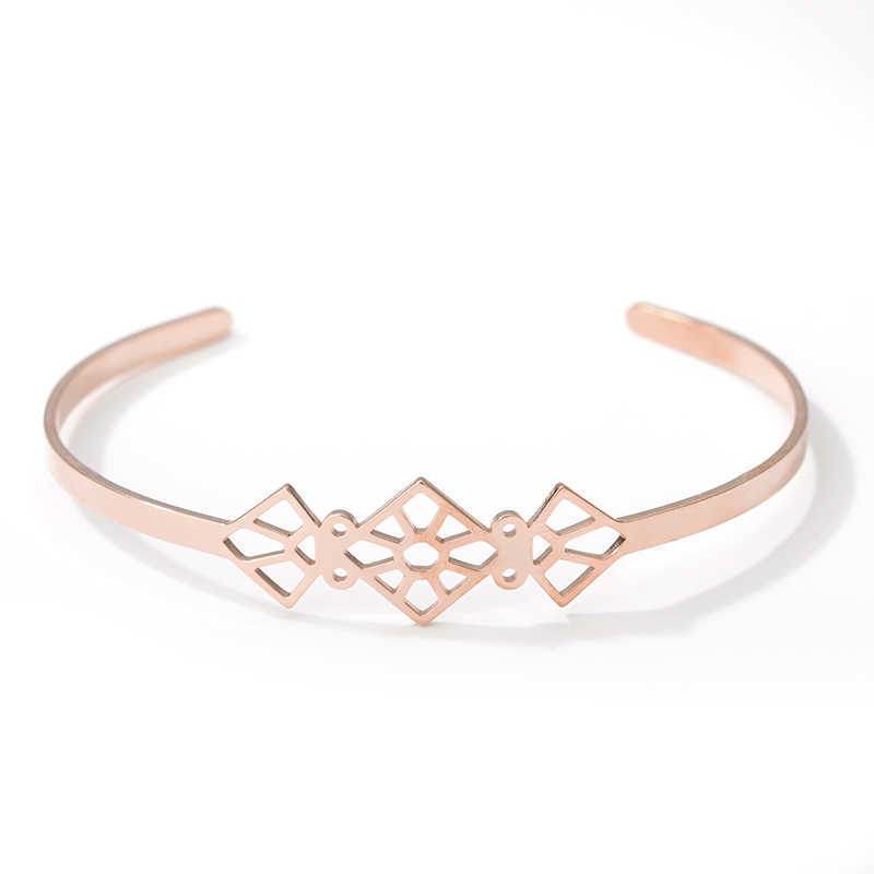 

China Traditional Culture Paper Cut Blessing Bangles for Women Classic Jewelry Stainless Steel Geometric Square Cuff Bangles Q0719