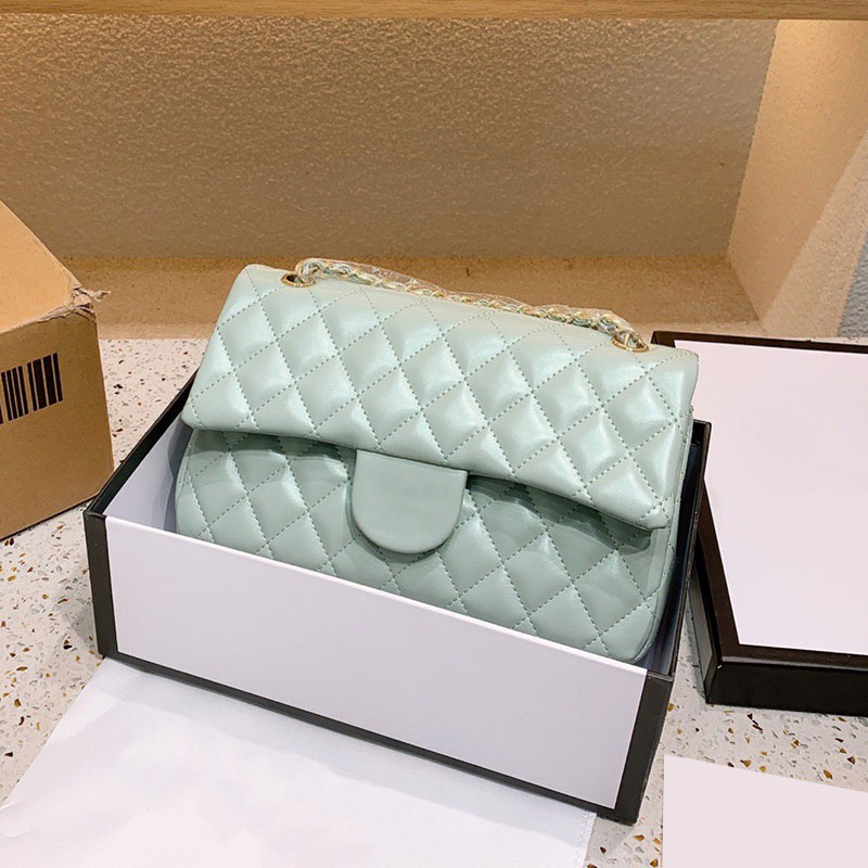 

2022Womens Designer Iridescent Pearly Colors Shiny Rectangle Bags Metallic Calfskin Cowhide Classic Flap Shoulder Matelasse Mult, Box