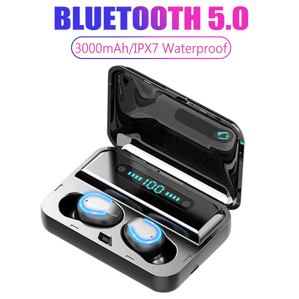 

TWS F9-5 Wireless Bluetooth 5.0 Earphones Invisible Handsfree Earbuds Noise Cancelling Headset IPX7 Waterproof with Mic 2000mAh Charing Case, White