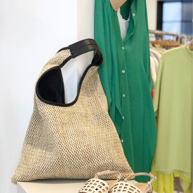 

Evening Bags Women's Summer Travel Tote Handbags Fashion Female Straw Woven Shoulder Large Capacity Ladies Handmade Beach Shopper Bag, Khaki