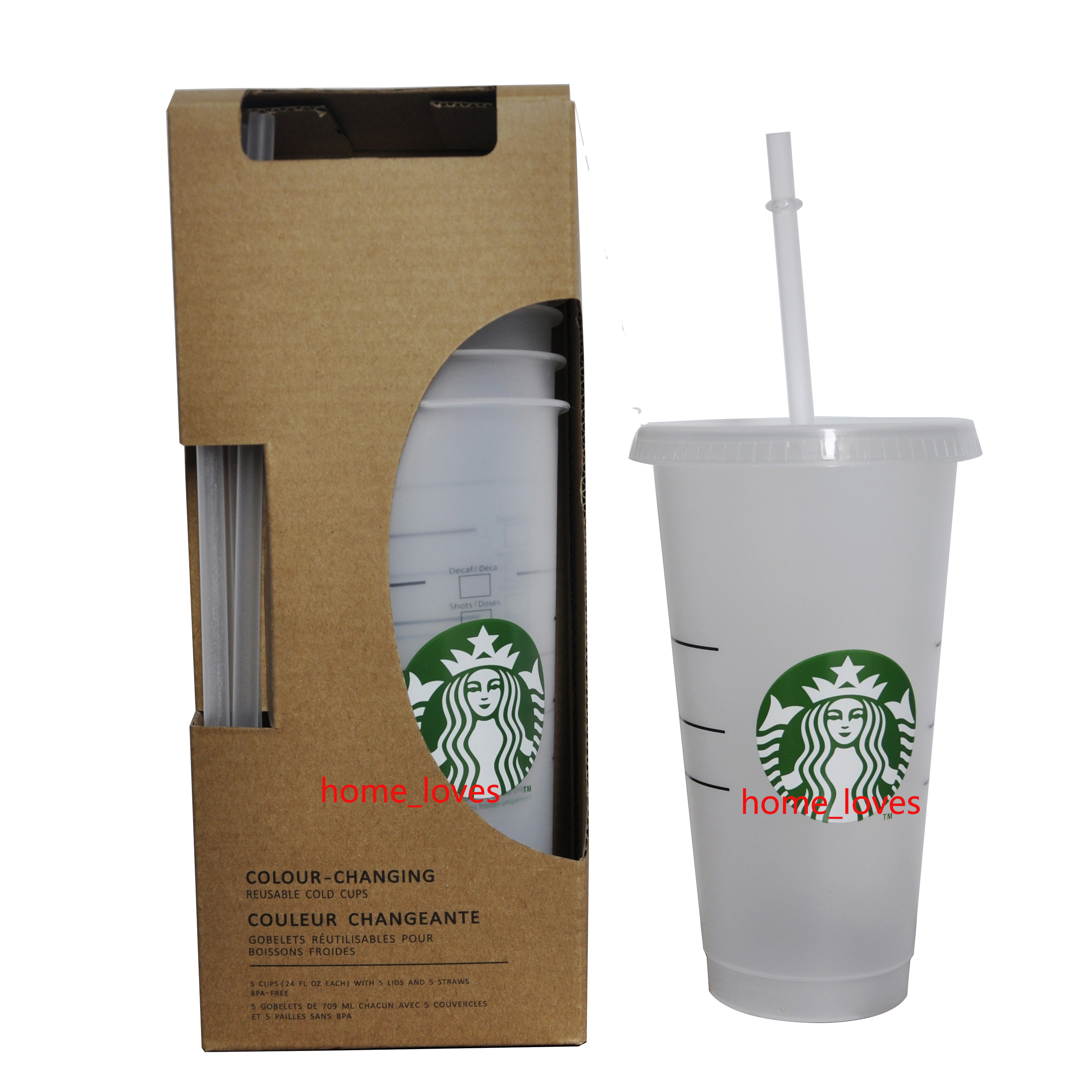 

24OZ/710ml Transparent plastic cups Juice cups that do not change color Reusable beverage cup Starbucks cups with lids and straws Coffe, White