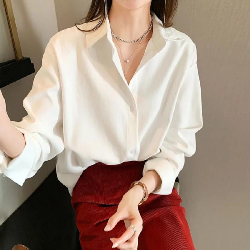 

Women's Blouses & Shirts Spring Thick Shirt Draped Stylish 2021 Ladies White Top Office Casual Loose Long-sleeve Bottoming Blouse Women Tops