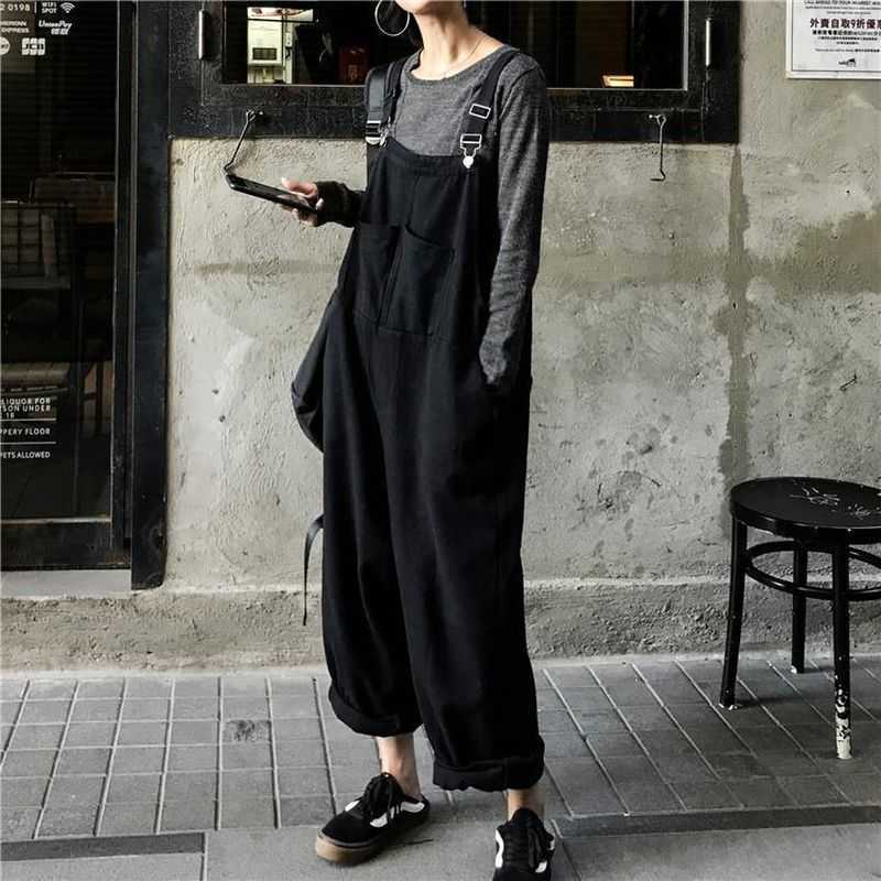 

women Jumpsuits Spring age-reducing Harajuku Rompers high-waist wide-leg overalls jeans women's all-match trousers 210526, Khaki