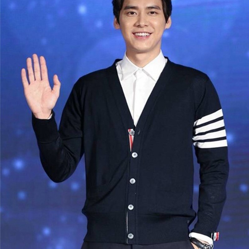 

Sweater Knit 2021 Autumn Tb Korean Men' Leisure Li Yifeng Star Same Lover' Cardigan Trend, Gray