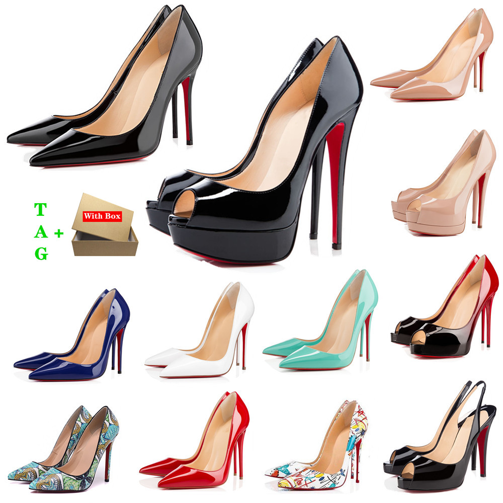 

Woman Red Bottom High Heels Platform Peep-toes Sandals Designer Sexy Pointed Toe Reds Sole 8cm 10cm 12cm Pumps Luxury Womens Wedding Dress Shoes Nude Black Shiny, 39