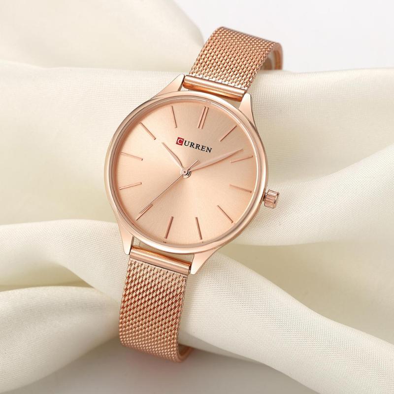 

Wristwatches Brand Curren Watches Women Fashion Women's Quartz Watch Rose Golde Mesh Bracelet Ladies Casual Relogio Feminino, Gold