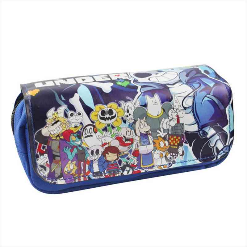 

anime cartoon undertale pen cosmetic bag large capacity leather zipper pencil pouch for students stationery purse lovely