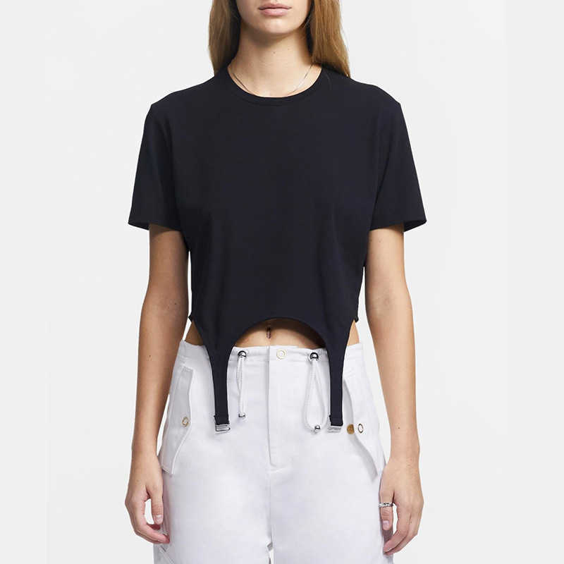 

Summer Pullover O-neck Office Lady Casual Silm Tshirts for Women Solid All-match Chic Design Tee Woman Elegant Tops Female 210525, Black