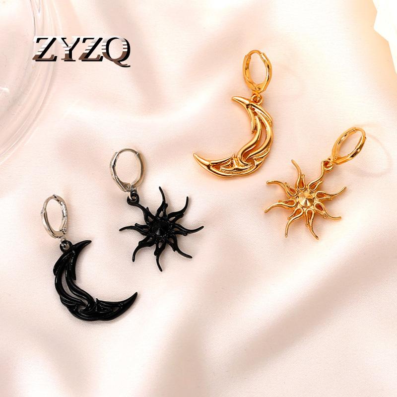 

Dangle & Chandelier ZYZQ Trendy Metal Geometric Earrings For Women Sun Asymmetric Moon Drop Jewelry Brincos 2021, Silver