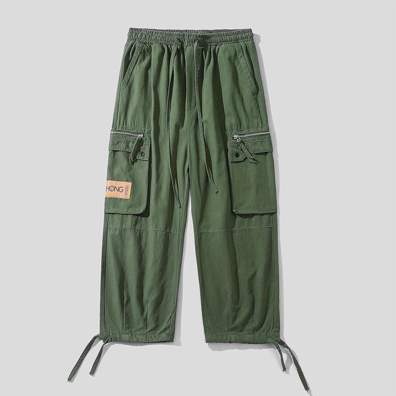 

Men's Pants Wild Loose Overalls Simple Casual American Retro Trousers Big Pockets English Elements Leggings Green Khaki