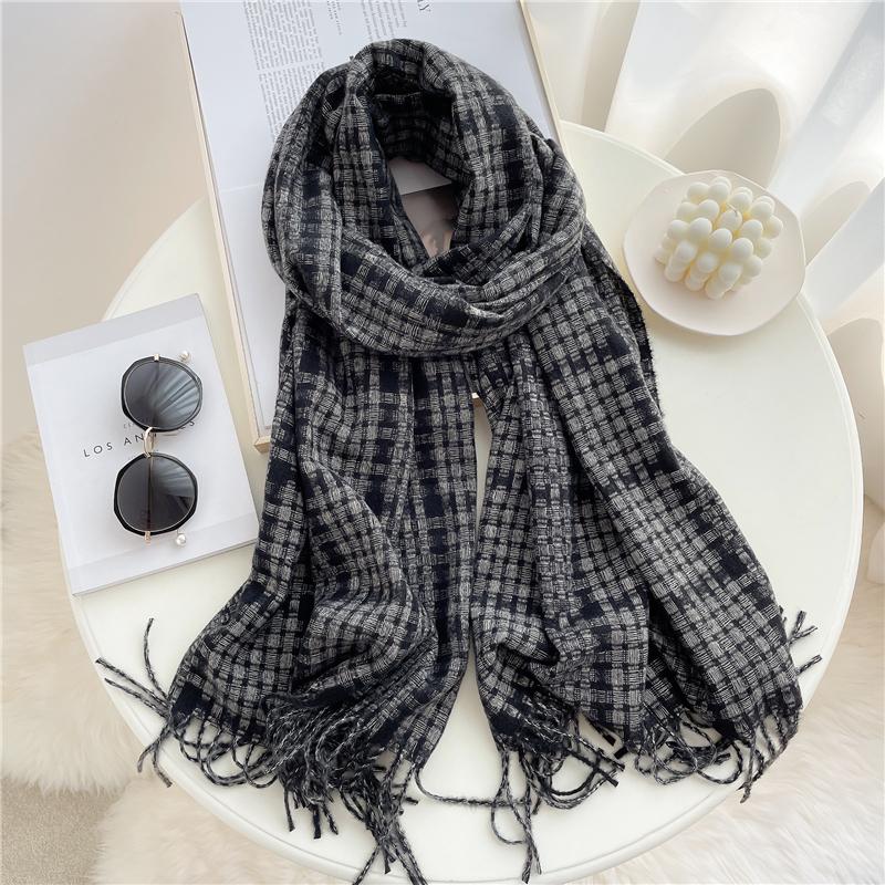 

Scarves Large Plaid Knitted Cashmere Scarf Winter Women Shawls Tassel Wraps 2021 Design Bufanda Warm Thick Stoles Pashmina