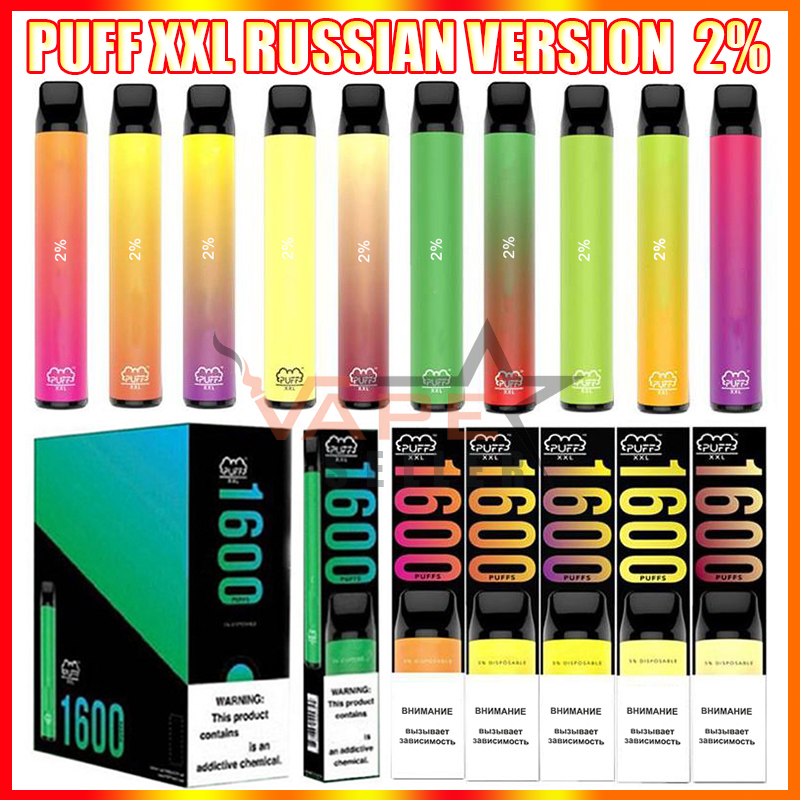 

Russian Version Puff XXL Disposable Vape Pen 2% E Cigarette Device With 1000mAh Battery 1600 Puffs 6.5ml Pod PuffBar Kit