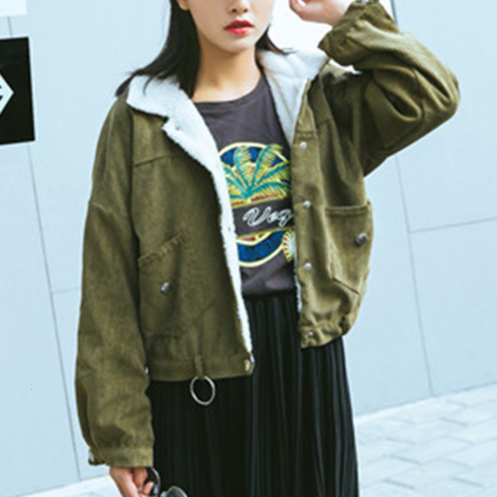 

2021 New Women Warm Thick Corduroy Jackets Winter Korean Style Wadded Coat Female Vintage Harajuku Parka Short Coats Ksjk, Brown