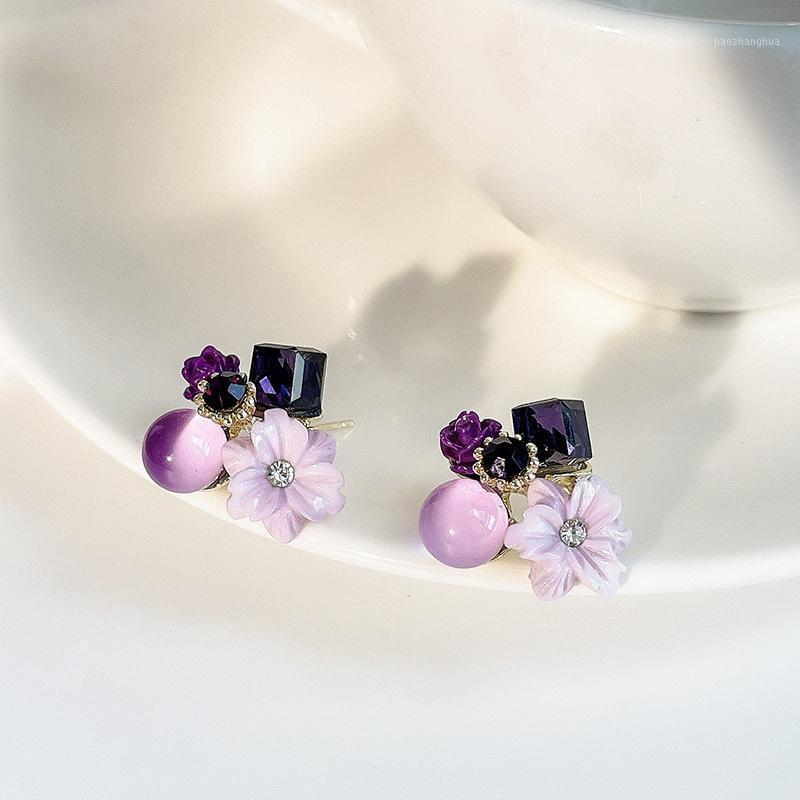 

Stud Arrival Earrings Geometric Metal Women Classic Purple Crystal Women's Cute Flower Simple Jewelry, Golden;silver