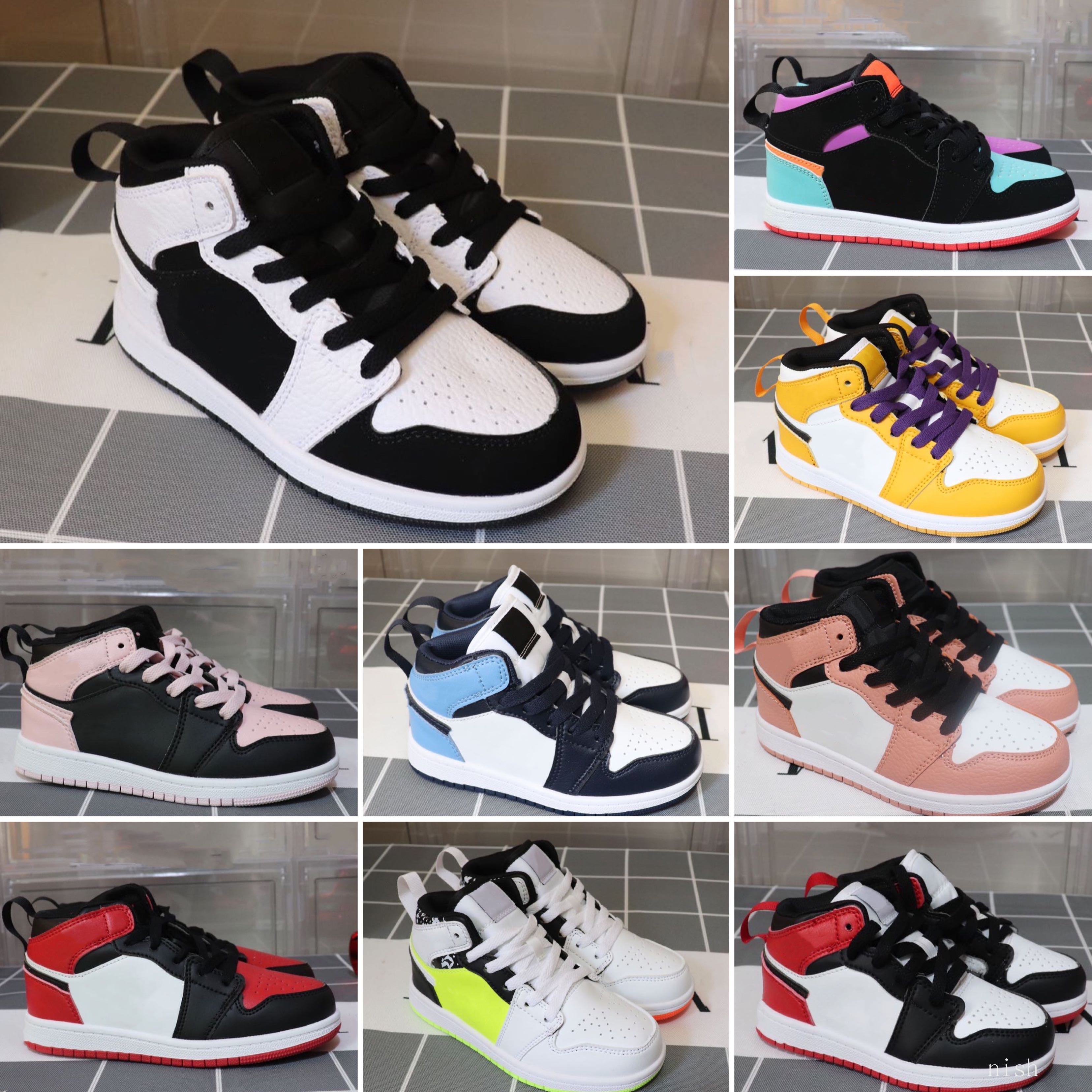 

Wholesale children's fashion sneakers 1s store Top Quality kids Basketball shoes low price sales Size 26-35, Black