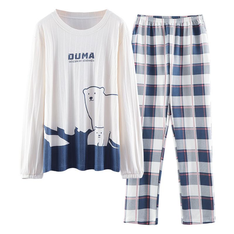 

Men's Sleepwear Oversize 3XL Men Cotton Print Plaid Nightwear Pyjama Fashion O-Neck Pajama Set Casual Male Pijama Lingerie Home Wear, Black;brown