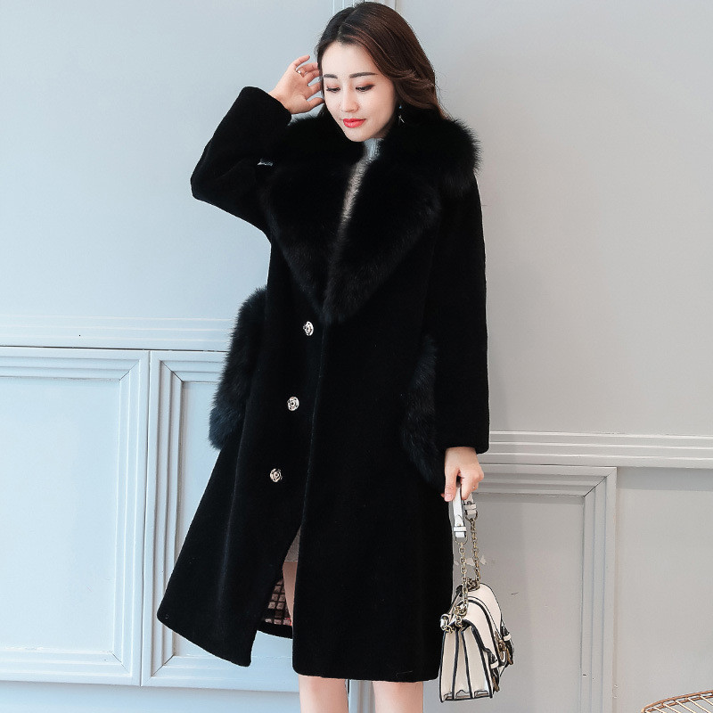 

2021 New Imitation Fox Collar High Coats Thick Wool Winter Jacket Women Warm Fur Coat Slim Female Jackets Abrigo Mujer Wxf546 29th, Pink